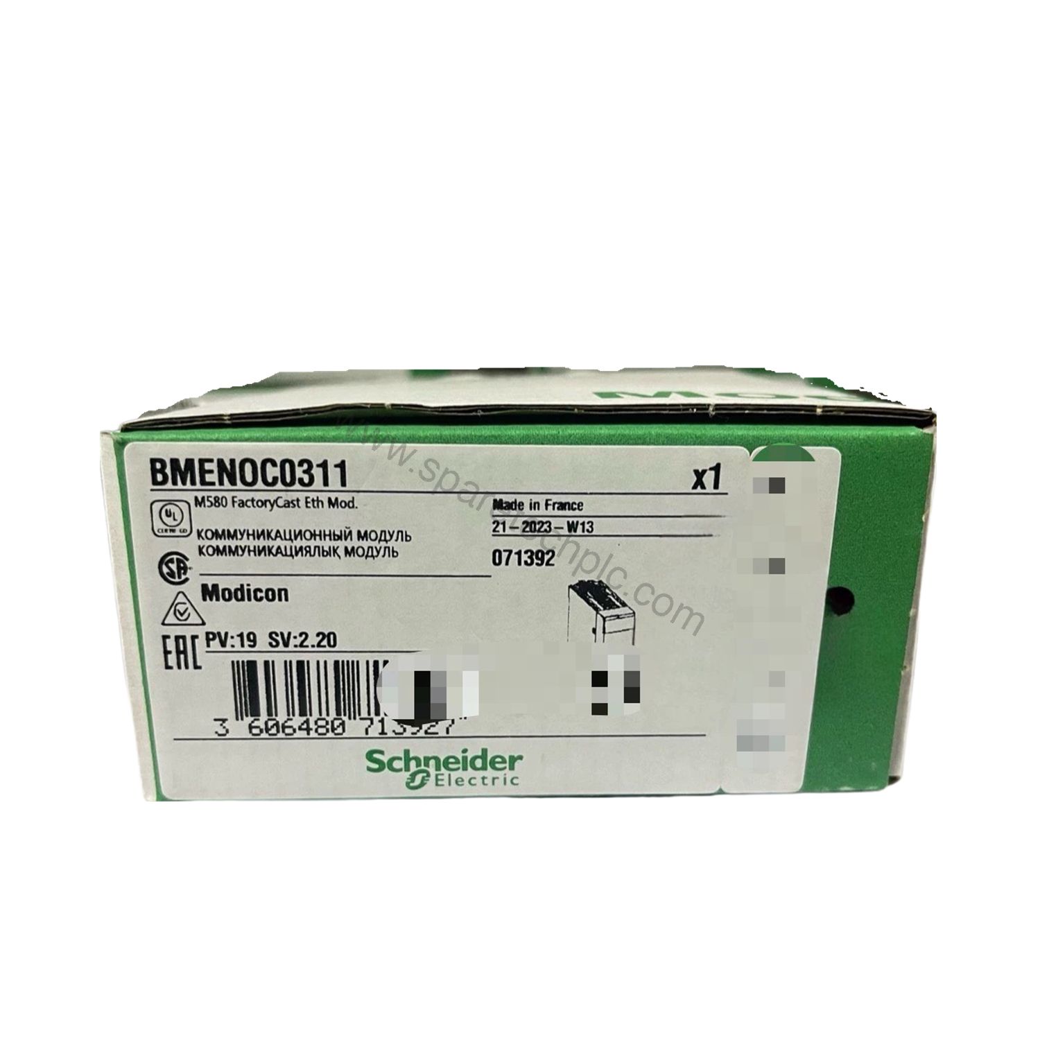 Figure 1: Front view of the Schneider Electric BMENOC0311C Communication module showing its physical design and enclosure.
