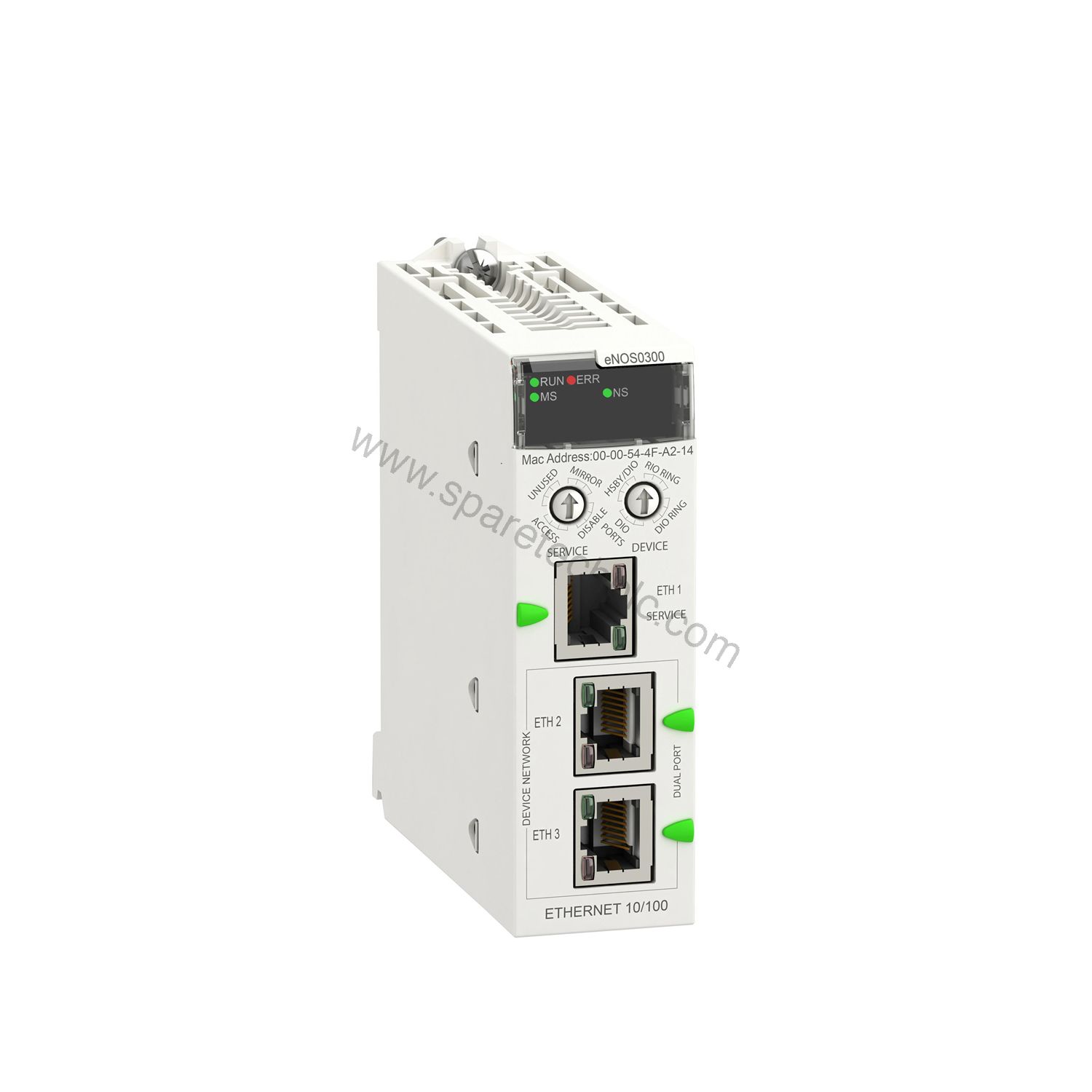 Figure 2: Technical layout and connection details for the Schneider Electric BMENOS0300C Switch module.